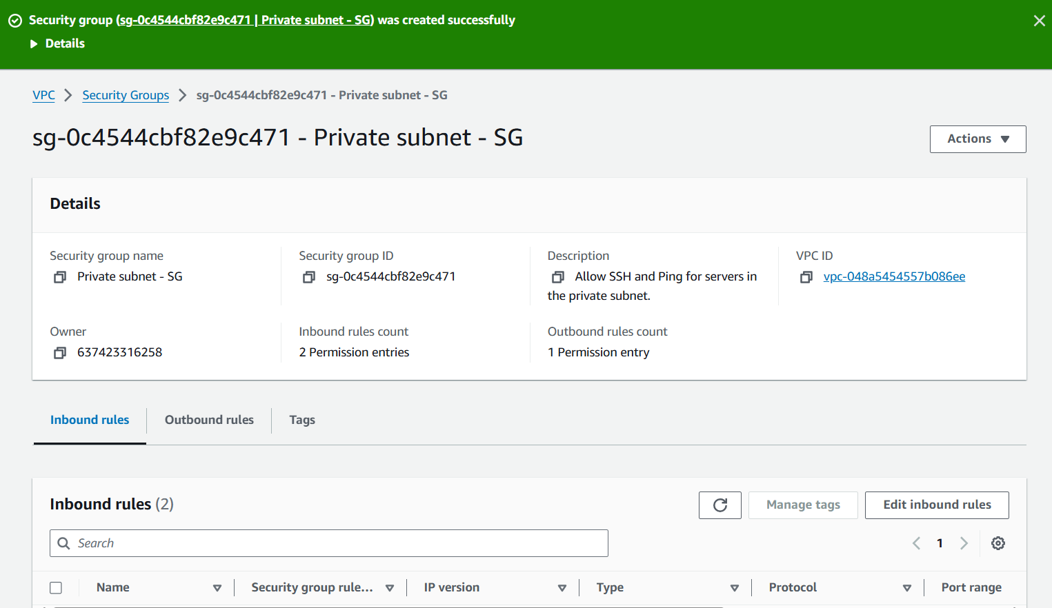 Verify Both Security Groups