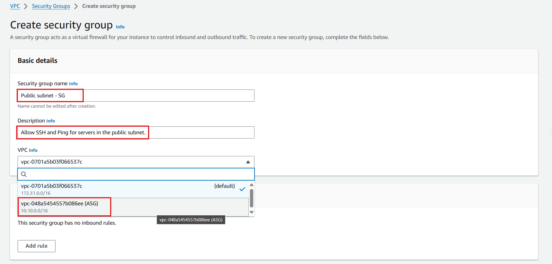 Configure Security Group