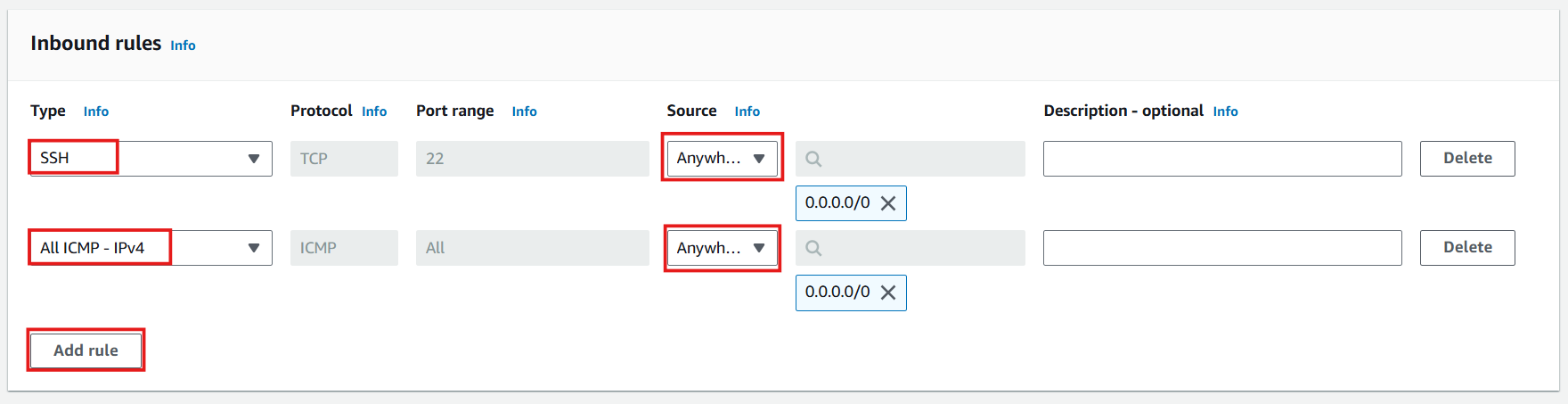 Configure Inbound Rules