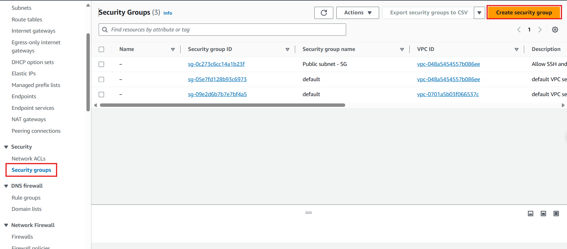 Create Private Security Group