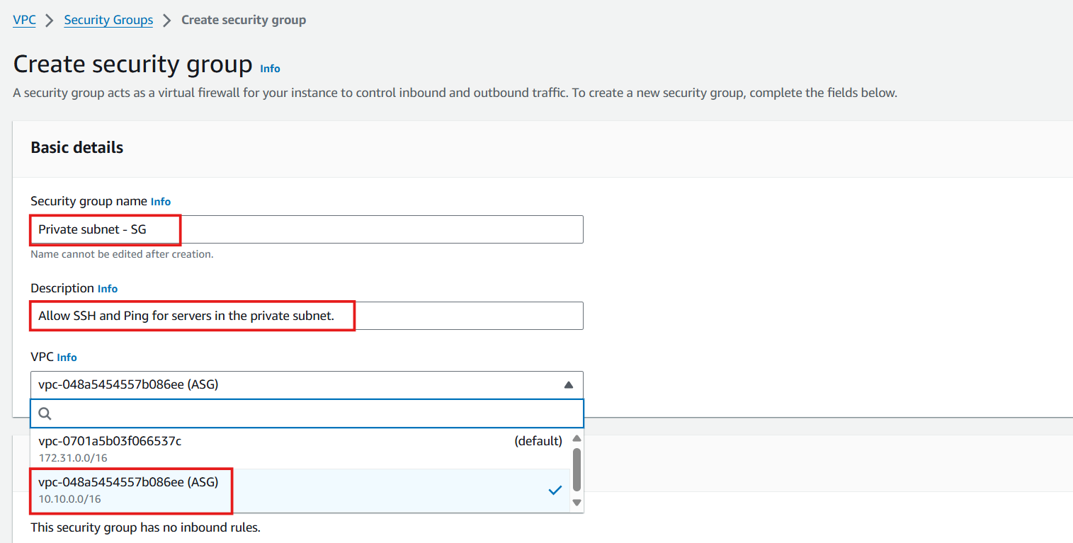 Configure Private Security Group