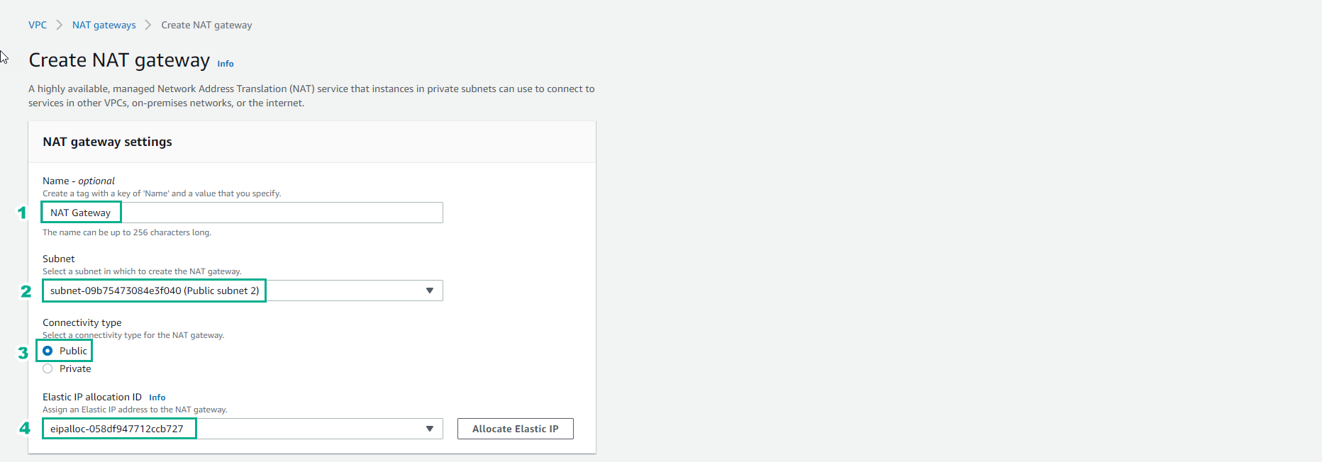 Create NAT Gateway